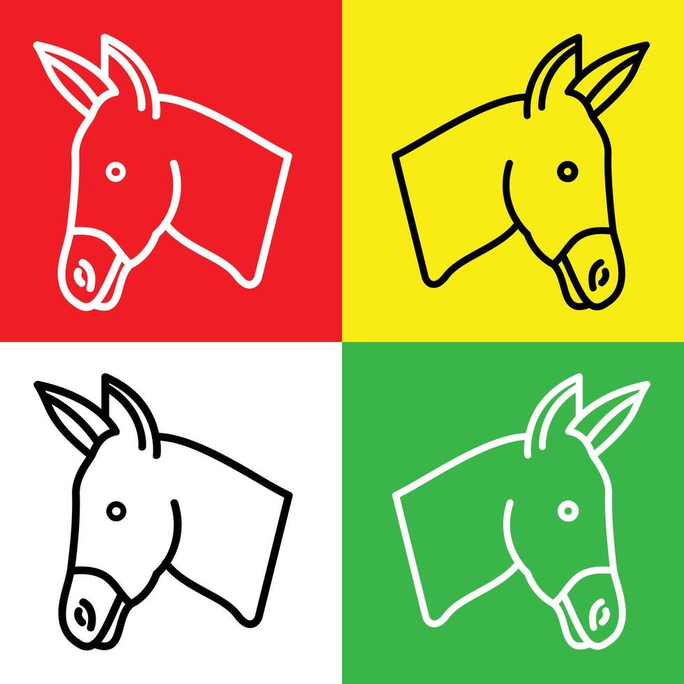 Donkey Vector Icon, Lineal style icon, from Animal Head icons collection, isolated on Red, Yellow, White and Green Background.