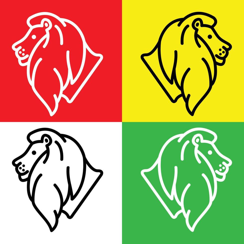 Lion Vector Icon, Lineal style icon, from Animal Head icons collection, isolated on Red, Yellow, White and Green Background.