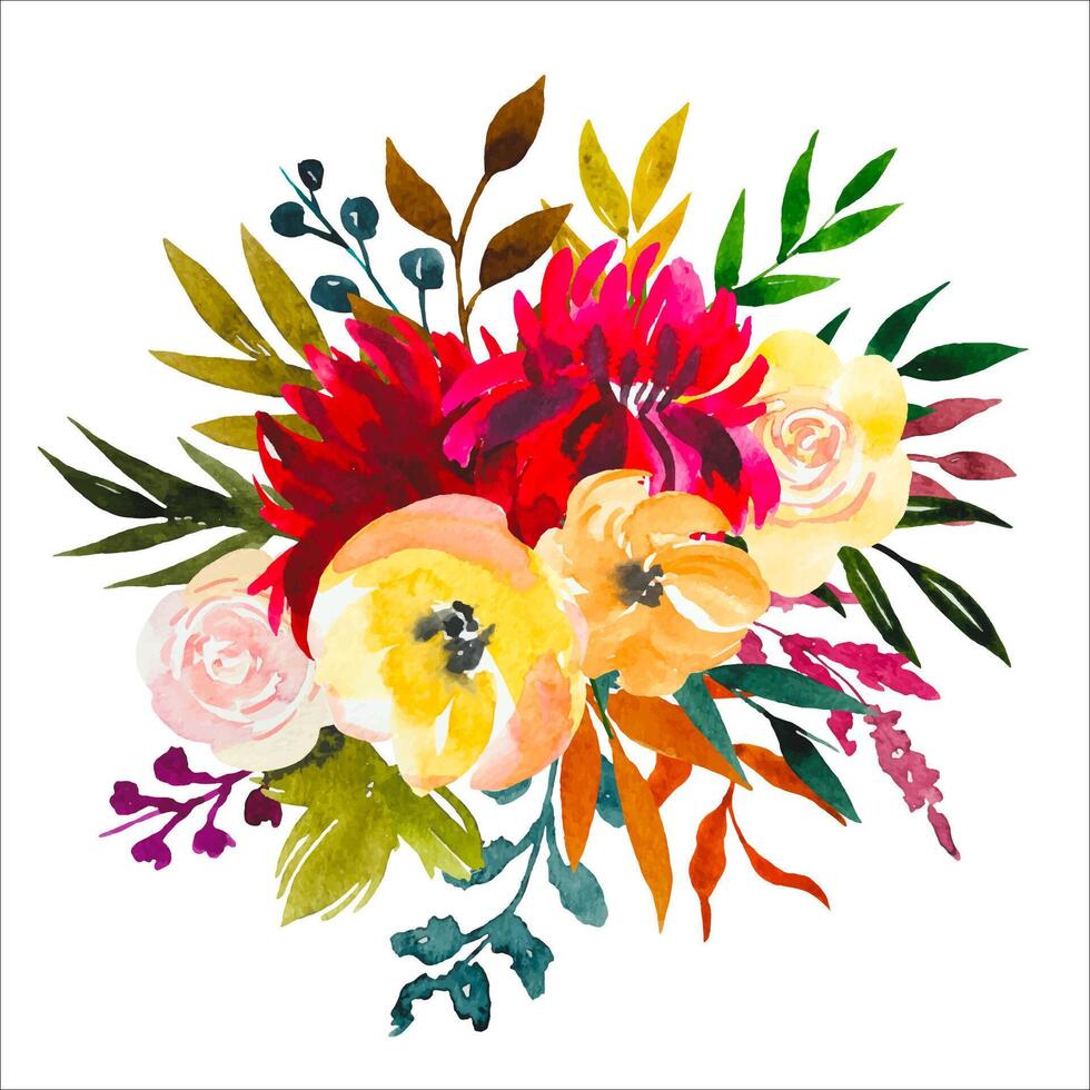 Watercolor floral bouquet.Autumn composition vector