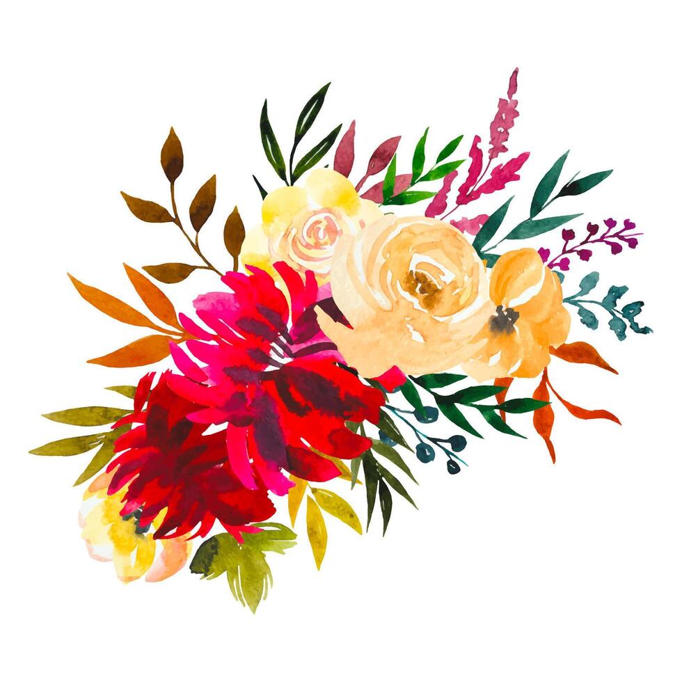 Watercolor floral bouquet.Autumn composition isolated on white background vector