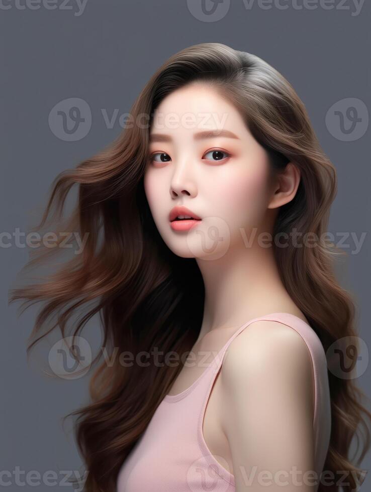 AI generated Portrait of beautiful young aisan woman. beauty fresh skin, wellness or cosmetic concept photo