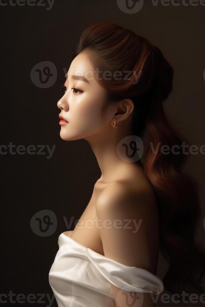 AI generated Portrait of beautiful young aisan woman. Beauty fresh skin, wellness or cosmetic concept. photo