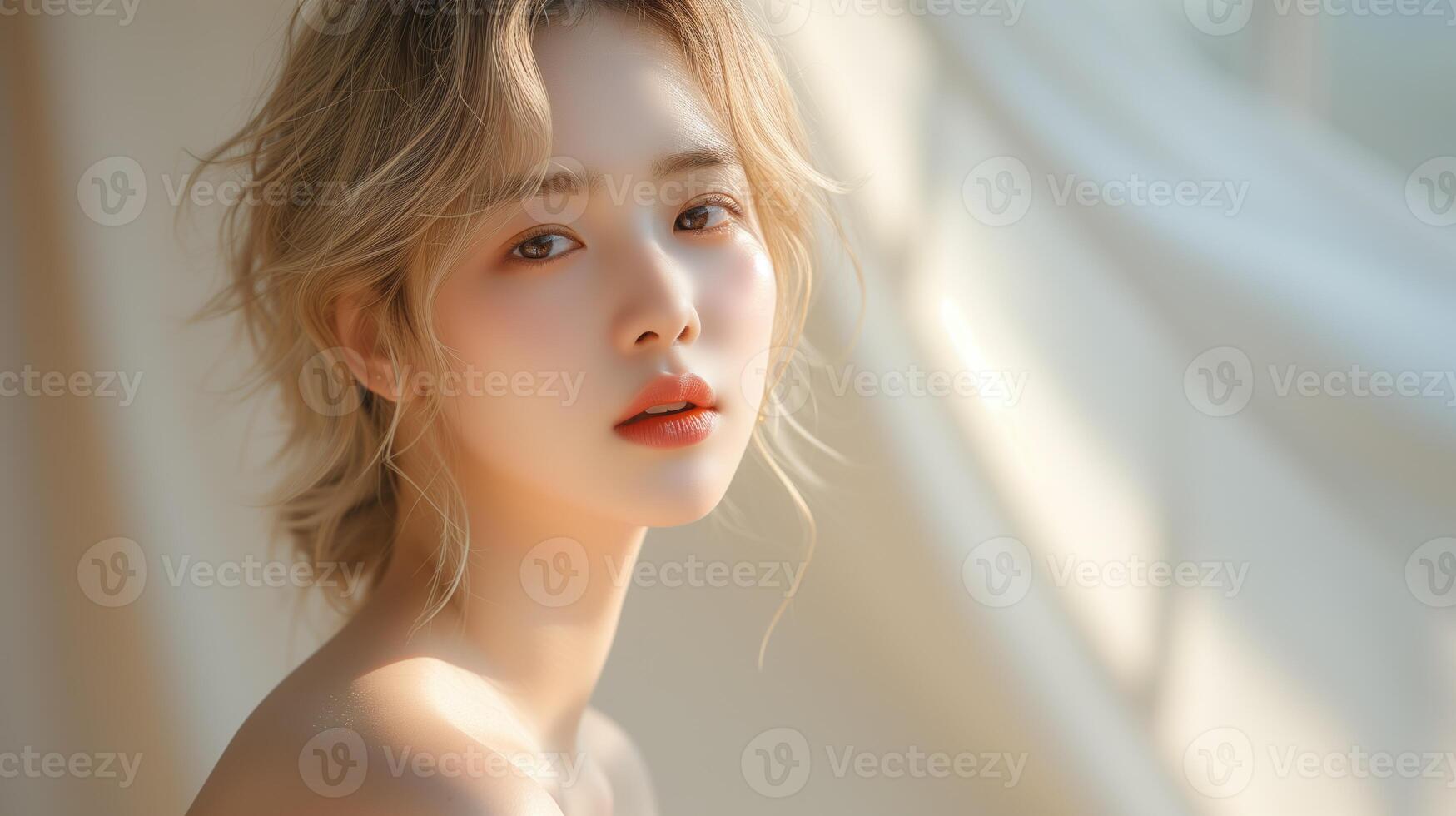 AI generated Portrait of beautiful young aisan woman. beauty fresh skin, wellness or cosmetic concept photo