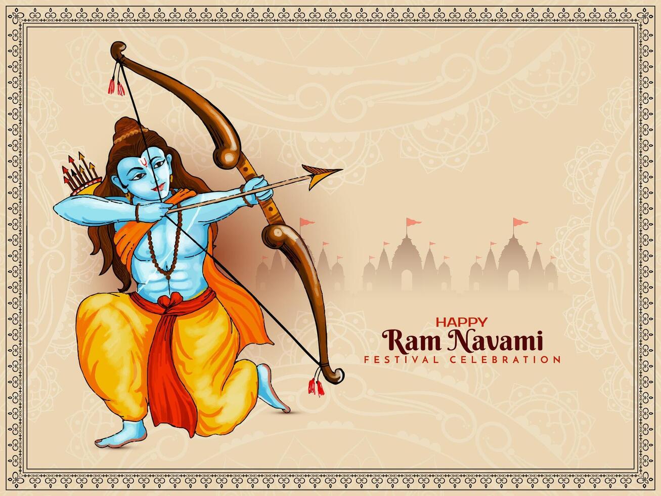 Beautiful Happy Ram Navami Indian festival card with lord Rama vector