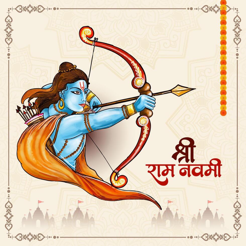 elegante contento RAM navami indio tradicional festival saludo tarjeta vector