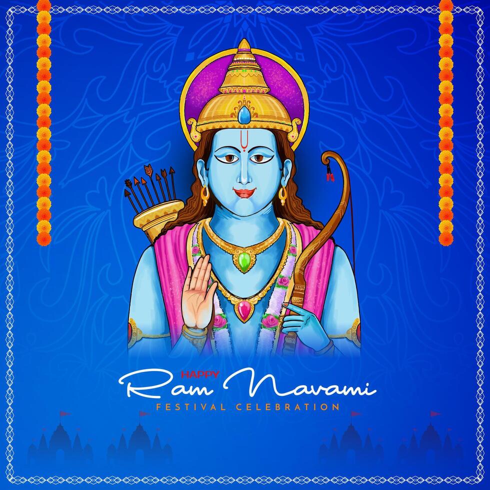 elegante contento RAM navami indio hindú festival tarjeta con señor rama vector