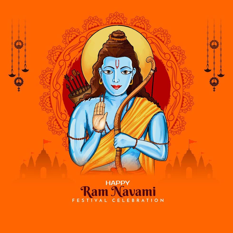 Beautiful Happy Ram Navami Indian cultural festival greeting card vector