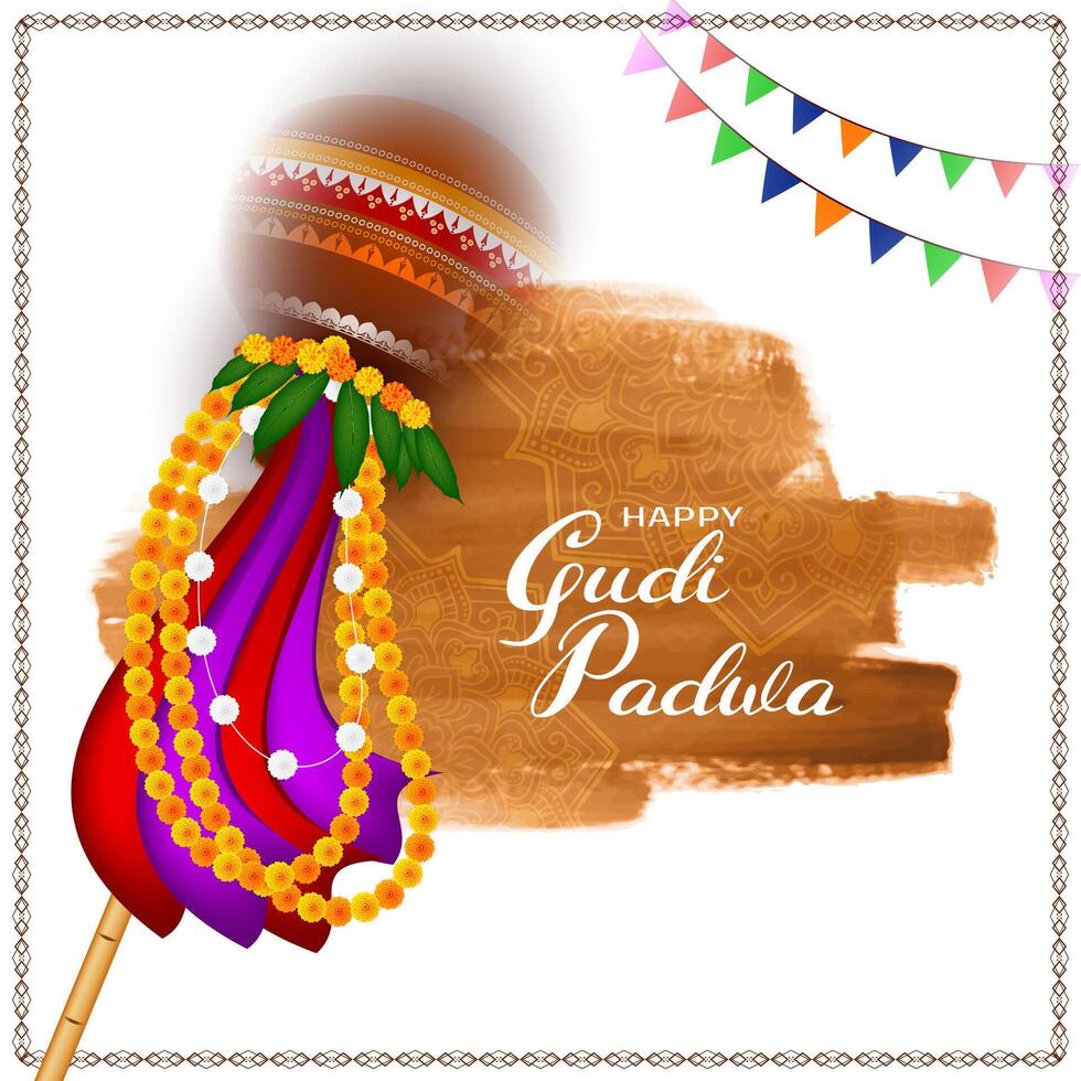 hermosa contento gudi Padwa tradicional indio festival tarjeta vector
