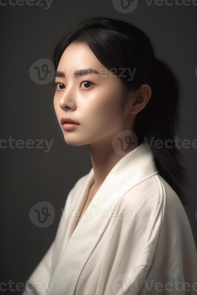 AI generated Portrait of beautiful young aisan woman. Beauty fresh skin, wellness or cosmetic concept. photo
