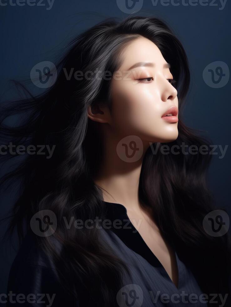 AI generated Portrait of beautiful young aisan woman. beauty fresh skin, wellness or cosmetic concept photo