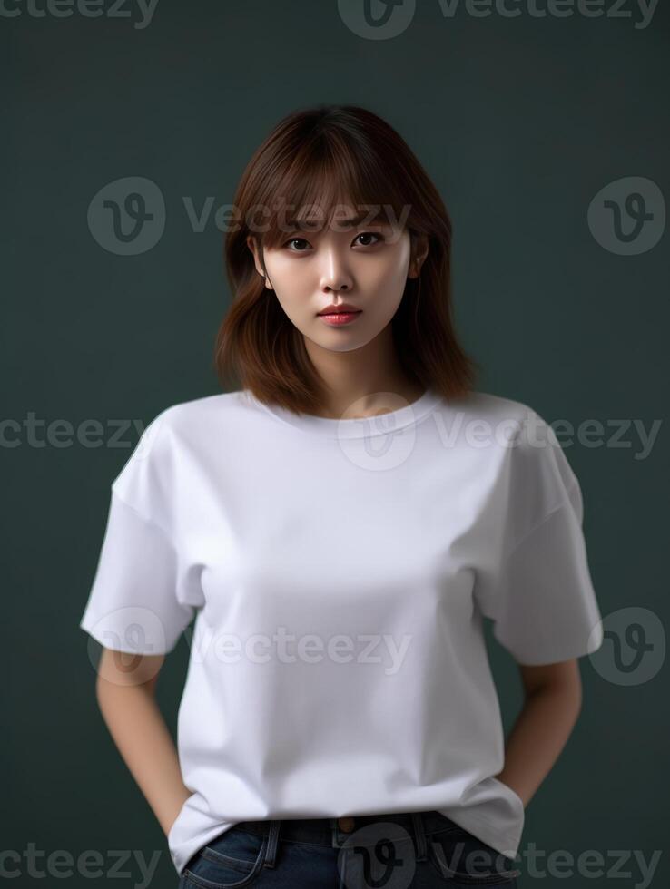 AI generated Portrait of a beautiful asian woman in white t-shirt photo