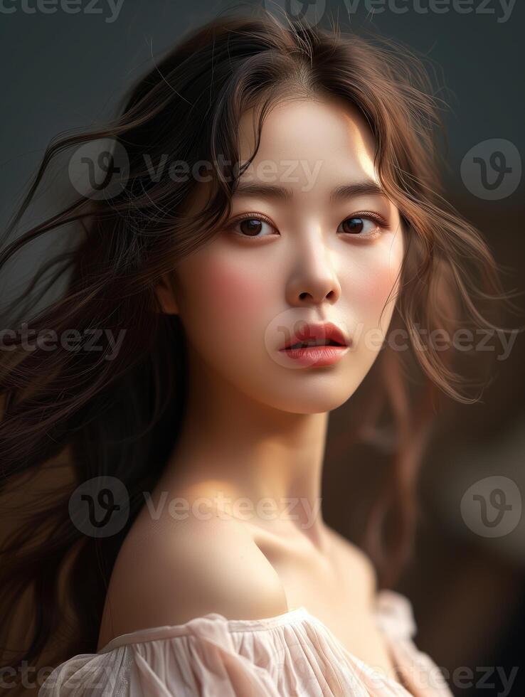 AI generated Portrait of beautiful young aisan woman. beauty fresh skin, wellness or cosmetic concept photo