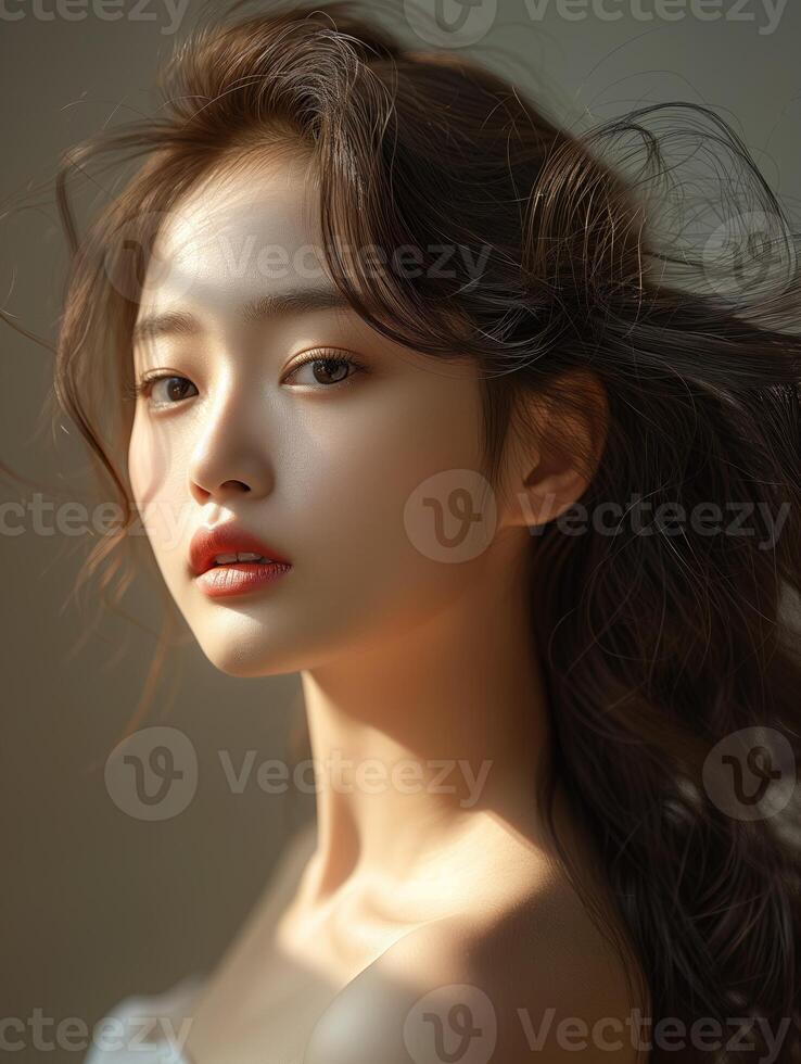 AI generated Portrait of beautiful young aisan woman. Beauty fresh skin, cosmetic concept. photo