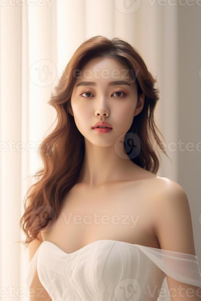 AI generated Portrait of beautiful young aisan woman. beauty fresh skin, wellness or cosmetic concept photo