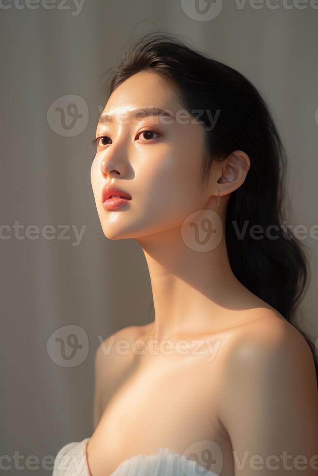 AI generated Portrait of beautiful young aisan woman. beauty fresh skin photo