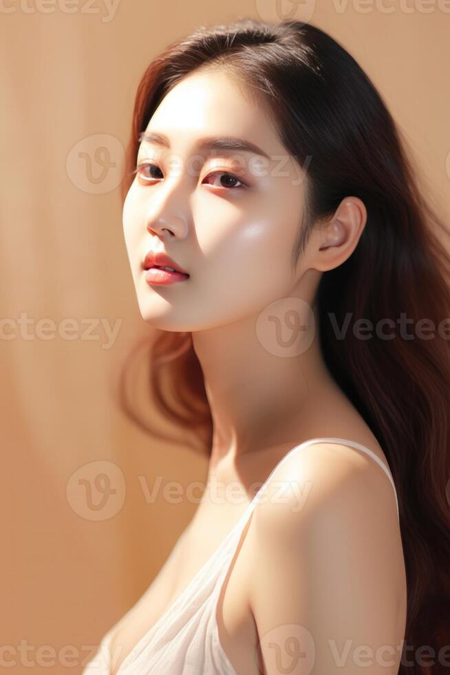 AI generated Portrait of beautiful young aisan woman. Beauty fresh skin, cosmetic concept. photo