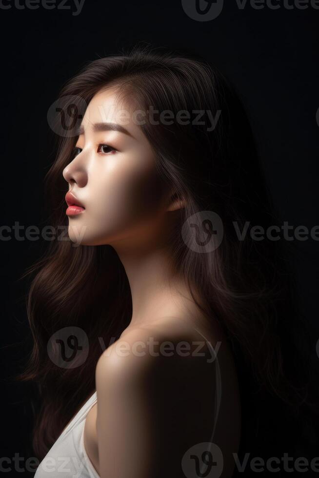 AI generated Portrait of beautiful young aisan woman. Beauty fresh skin, wellness or cosmetic concept. photo