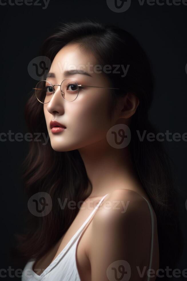 AI generated Portrait of beautiful young aisan woman. Beauty fresh skin, wellness or cosmetic concept. photo