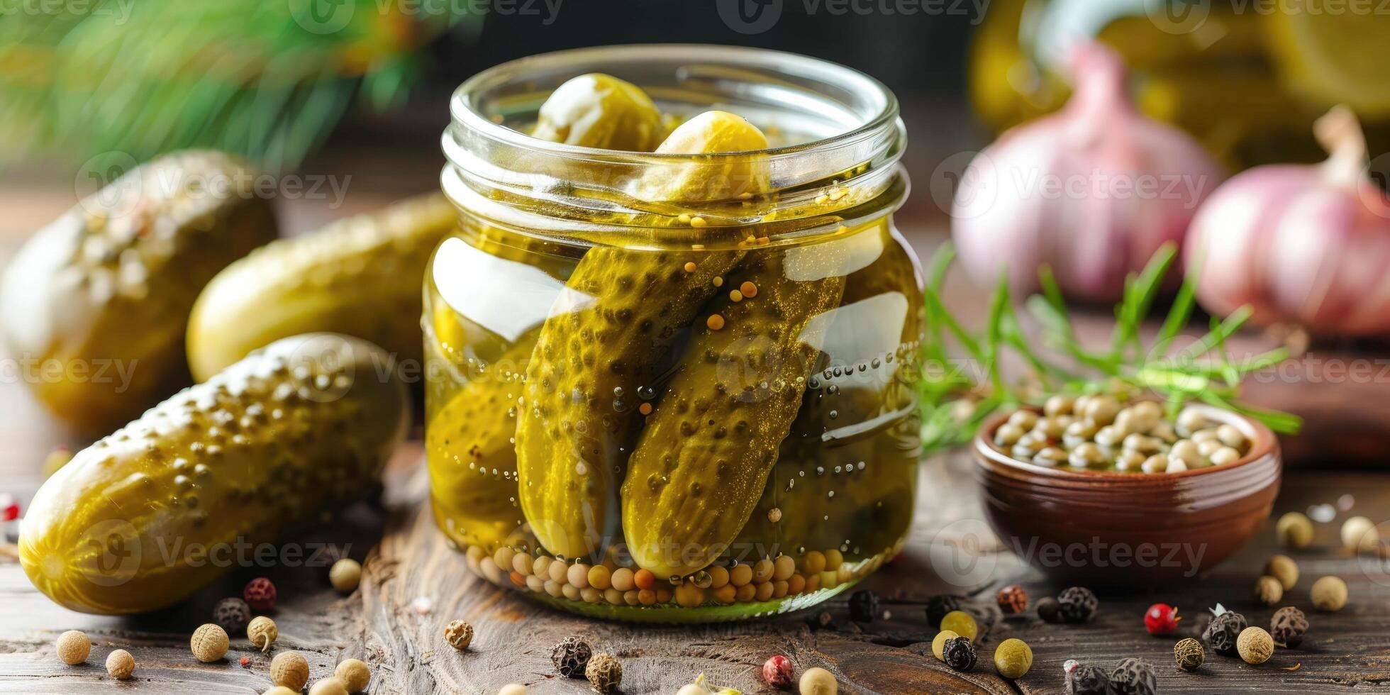 AI generated autumn pickles on wooden window. ai generated photo