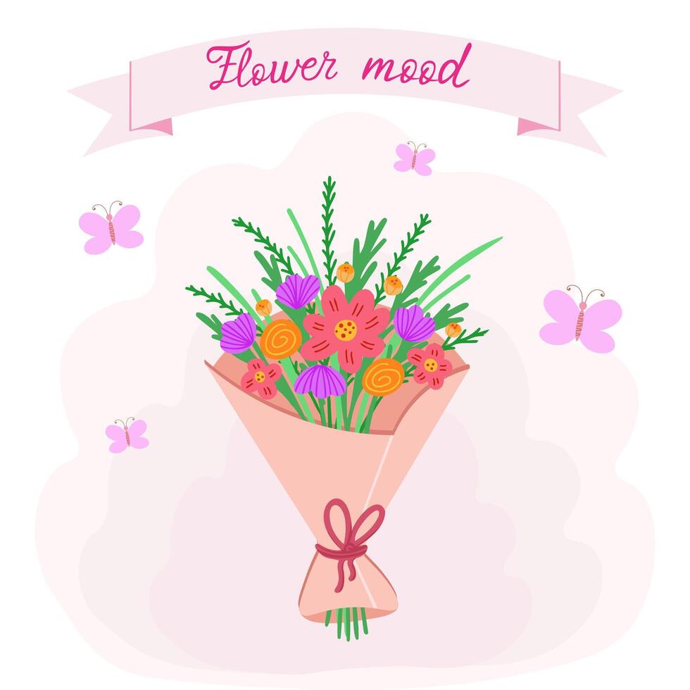 ramo de flores de flores, flor humor. ilustración para impresión, antecedentes, cubre y embalaje. imagen lata ser usado para saludo tarjetas, carteles, pegatinas y textil. aislado en blanco antecedentes. vector