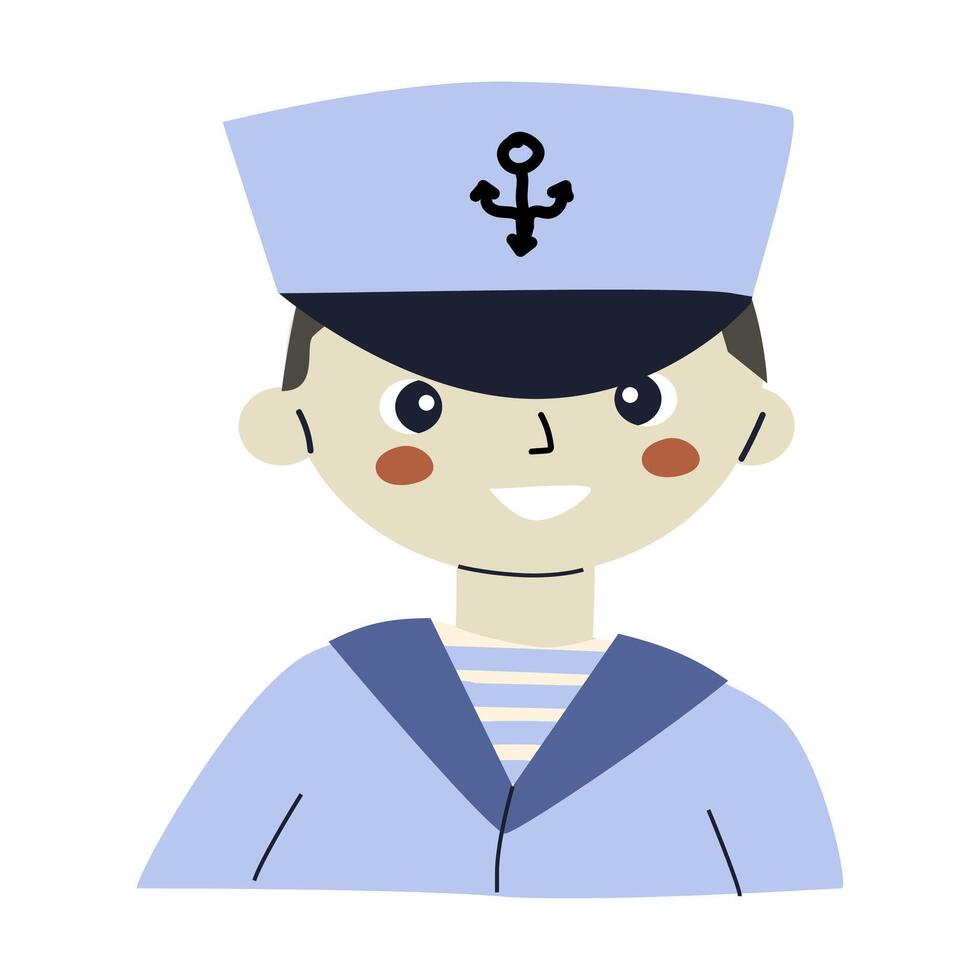 linda sonriente pequeño chico personaje en marineros disfraz - retrato vector