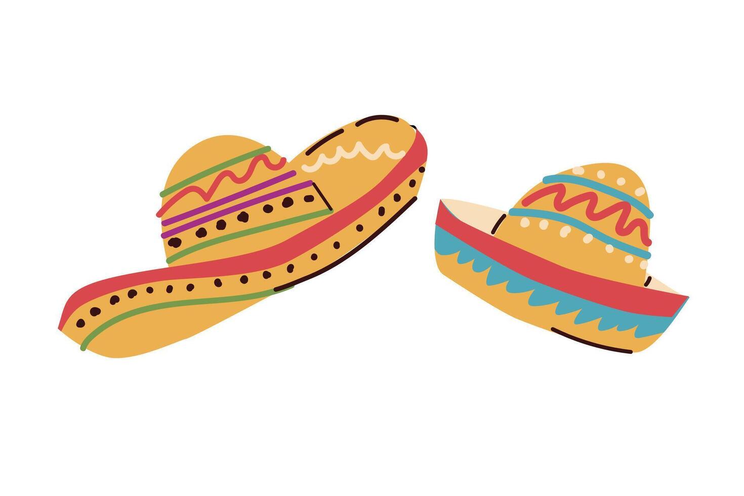 Sombrero mexican hat illustration set. Traditional Mexican costume elements. Vector illustration can used for greeting card for mexican holidays, cinco de mayo, carnival.