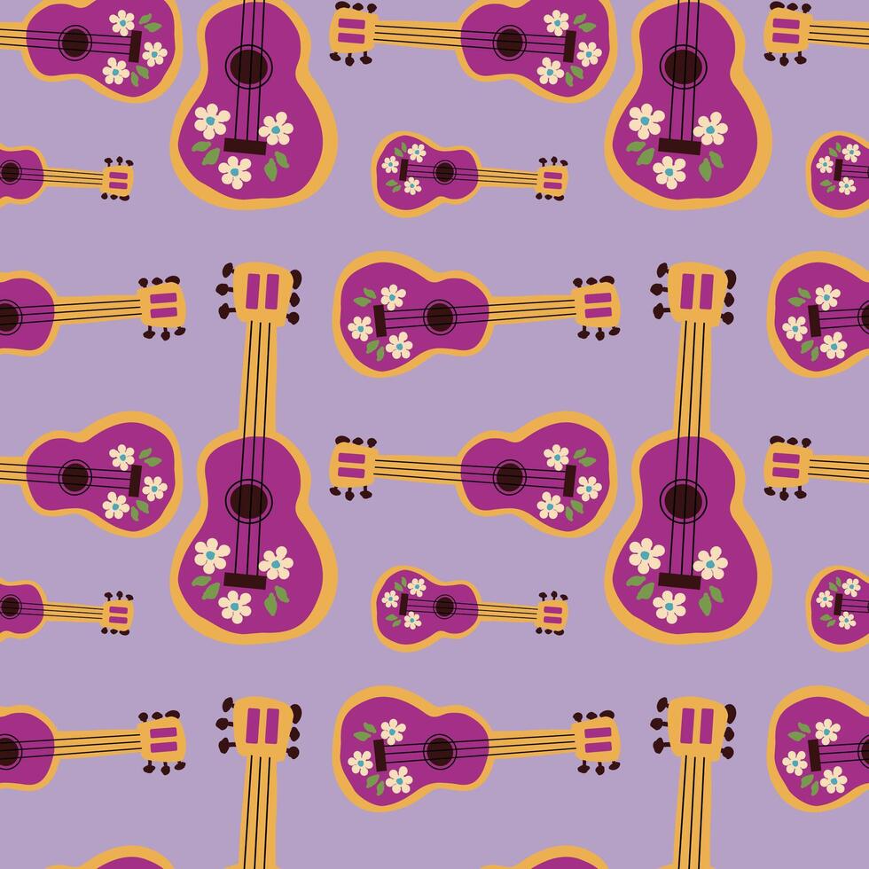 hand drawn mexican guitar seamless pattern. Vector illustration of mexican musical instrument background