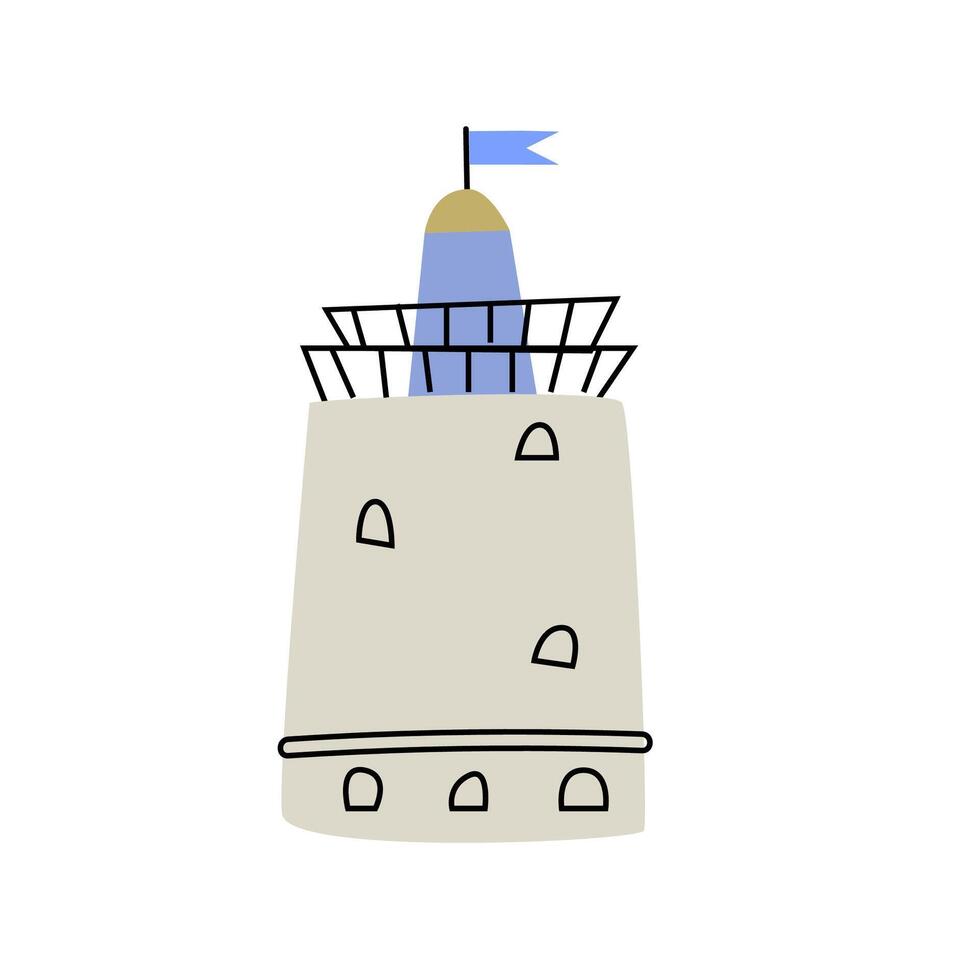 Cute cartoon lighthouse - nautical vector illustration of sea building