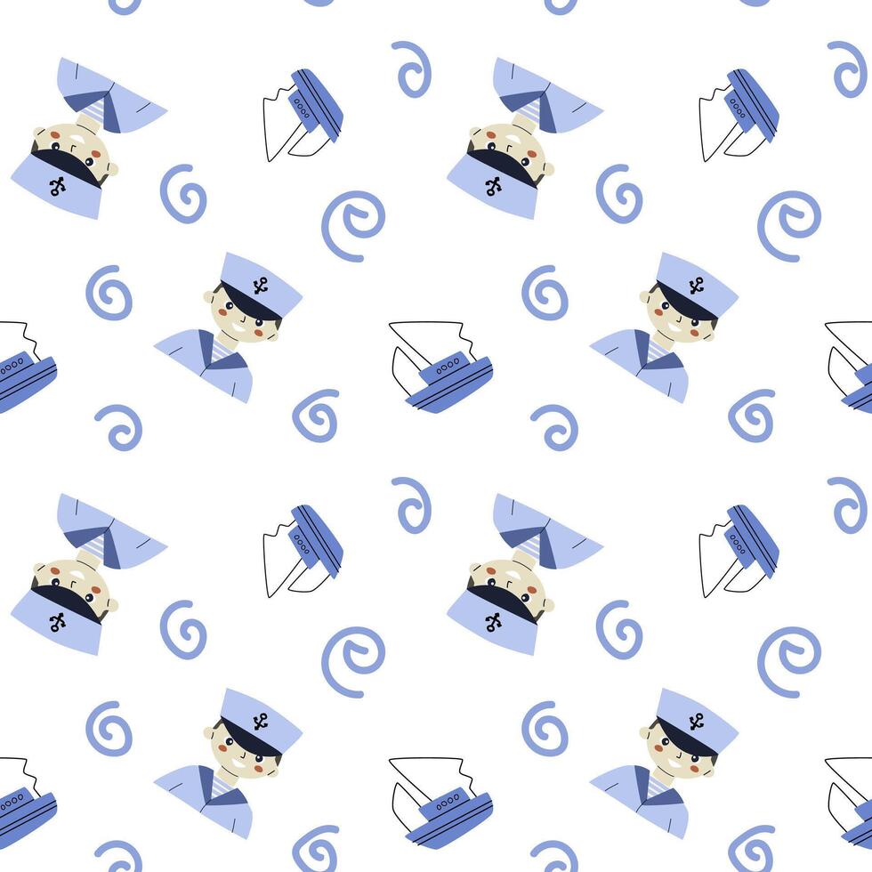 Cute marine baby seamless pattern with nautical elements vector