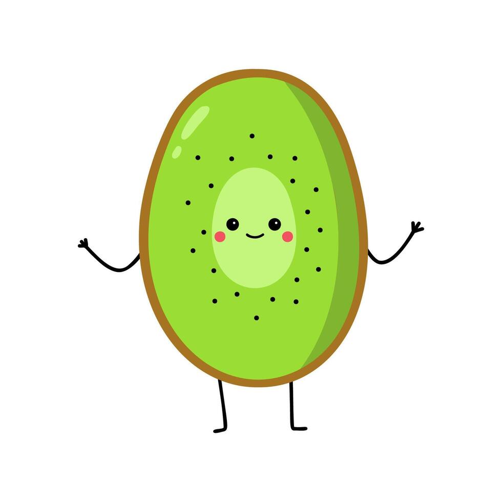 kiwi Fruta linda personaje vector ilustración aislado en blanco antecedentes. genial para imprimir, libro, aplicación, web o embalaje para niños.