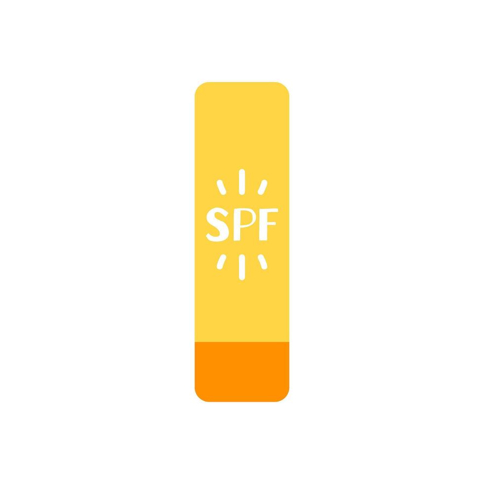 Sunscreen product flat vector isolated illustration. Skincare cosmetic for sun protection. Spf lip balm stick