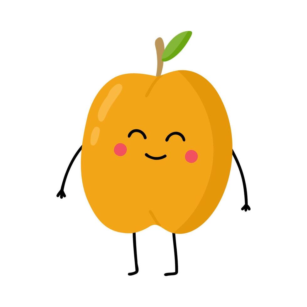 albaricoque Fruta linda personaje vector ilustración aislado en blanco antecedentes. genial para imprimir, libro, aplicación, web o embalaje para niños.