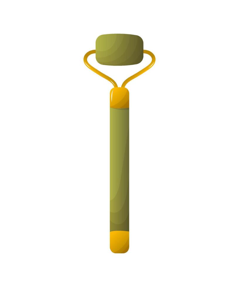 Jade face roller flat vector illustration isolated on white background. Skincare tool for face massage. Self care concept.
