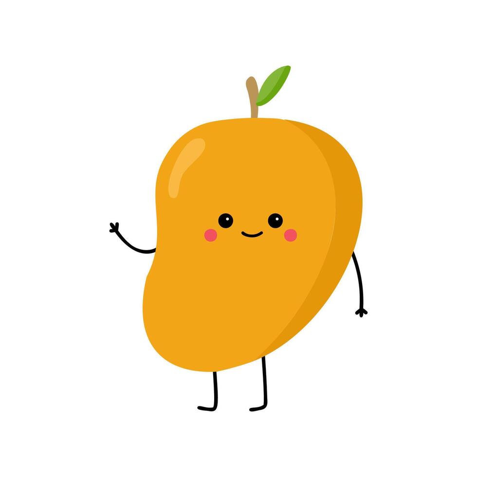 Mango fruit cute character vector illustration isolated on white background. Great for print, book, app, web or packaging for kids.