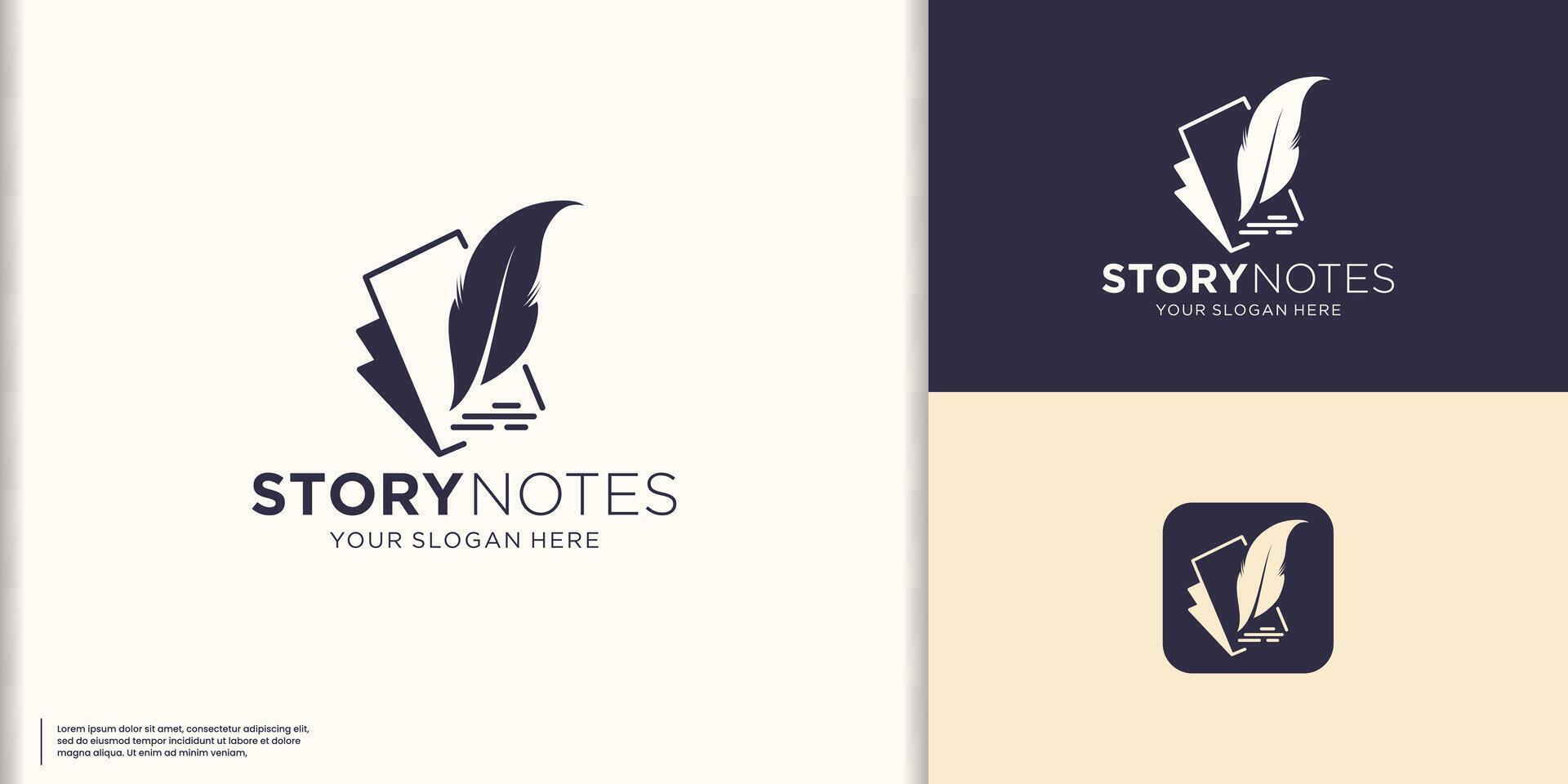 note and quill logo design, signature illustration logo, book and feather, gradient logo template. vector