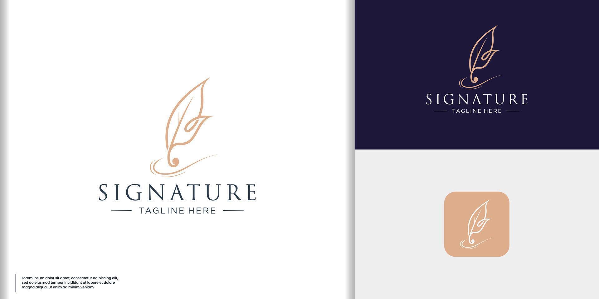 minimalist line Feather quill pen author logo design. icon classic stationery illustration vector
