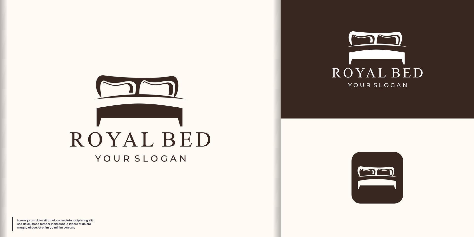 prima cama logotipo, doble almohada y silueta funda Nordica logo diseño. dormitorio mueble vector diseño.