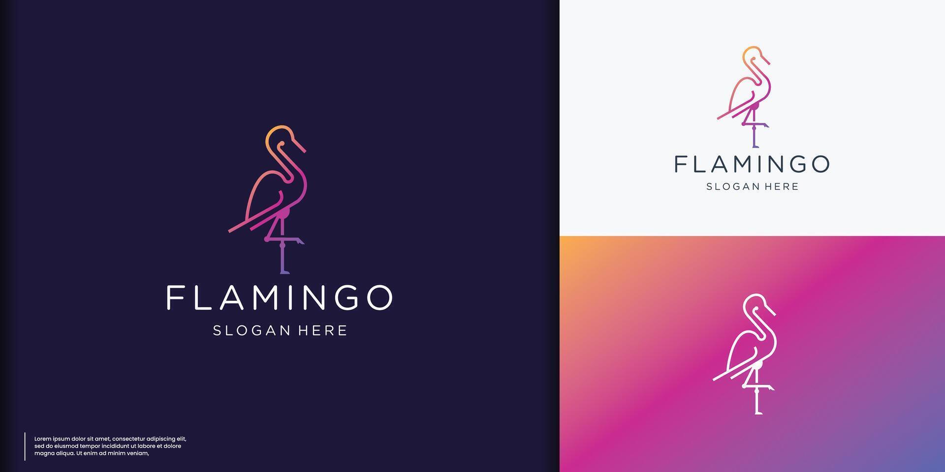 futuristic monoline flamingo logo. line art style bird flamingo with modern gradient color branding inspiration vector