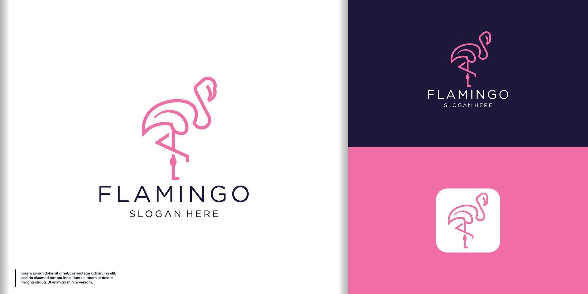 Beautiful pink flamingo with a simple line design style. vector