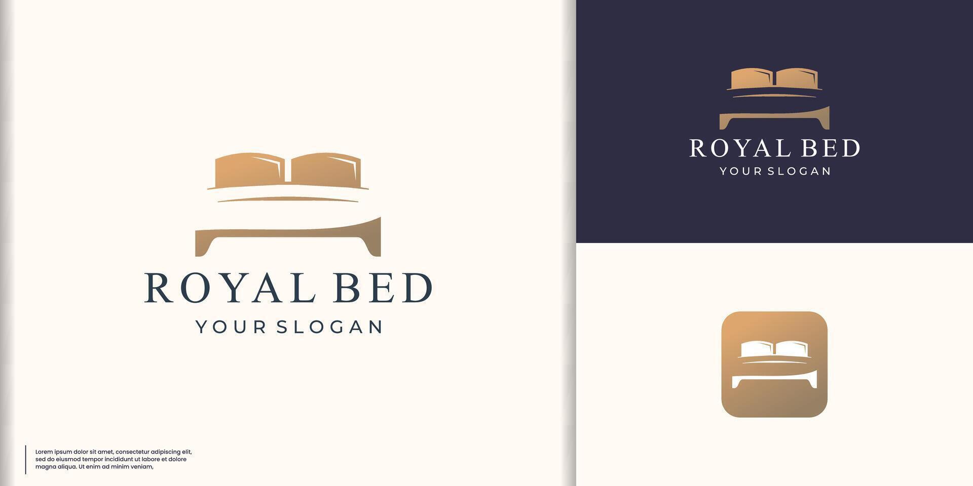 negative space bed icon sign. Royal bed logo inspiration with golden color branding vector illustration