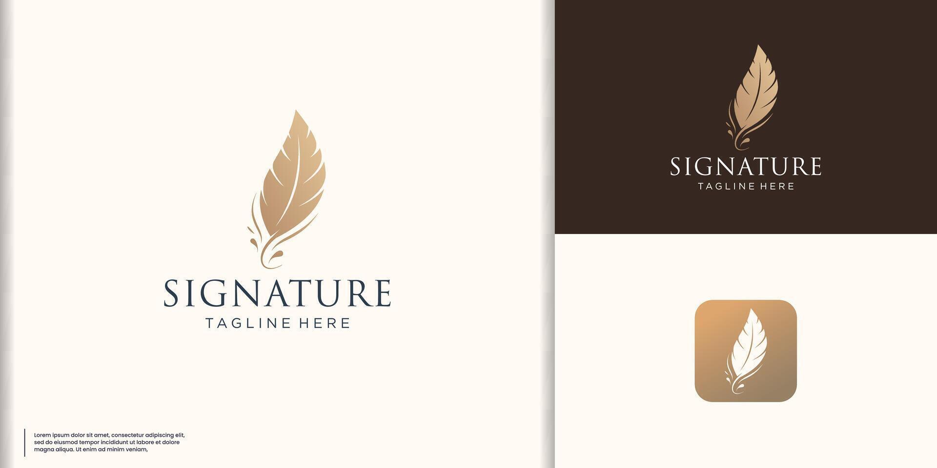 Classic Quill Feather Pen, luxury Signature Handwriting logo design vector