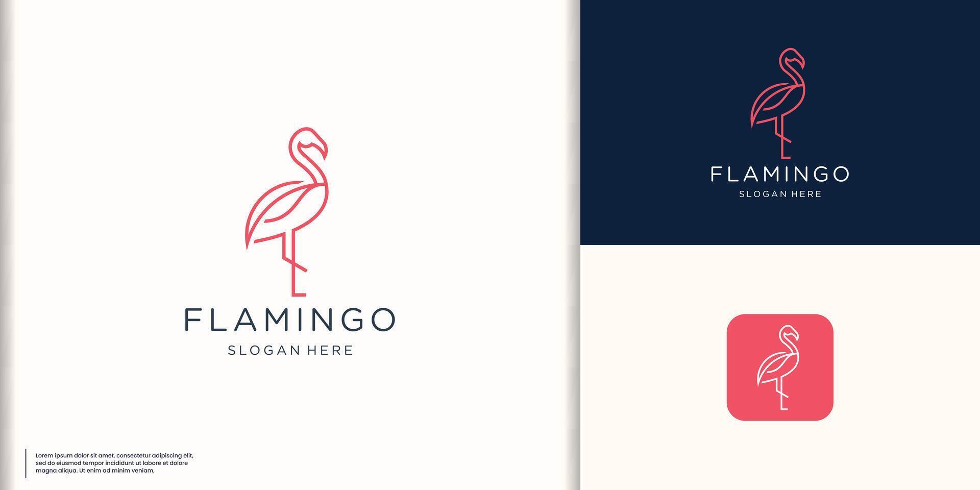 minimalista línea flamenco rosado logo diseño vector inspiración