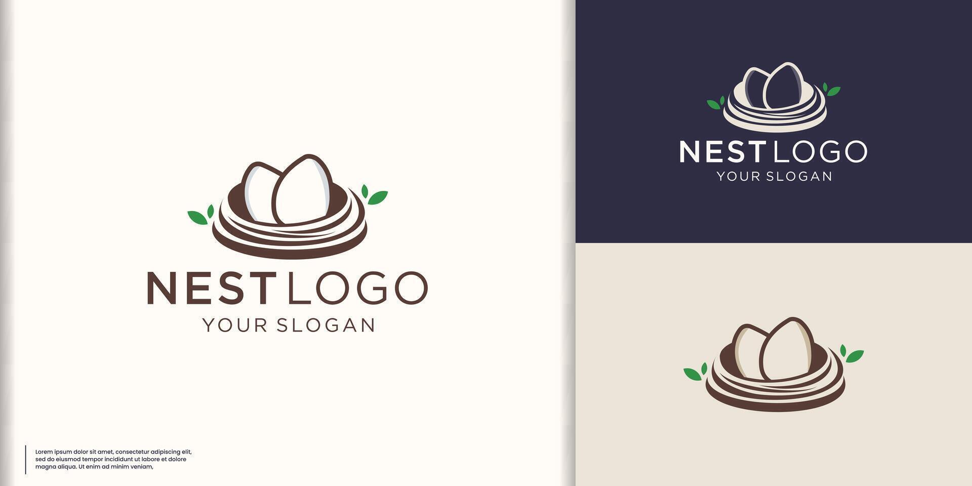 nido logo diseño modelo. increíble nido con huevo logo. nido huevo logotipo vector