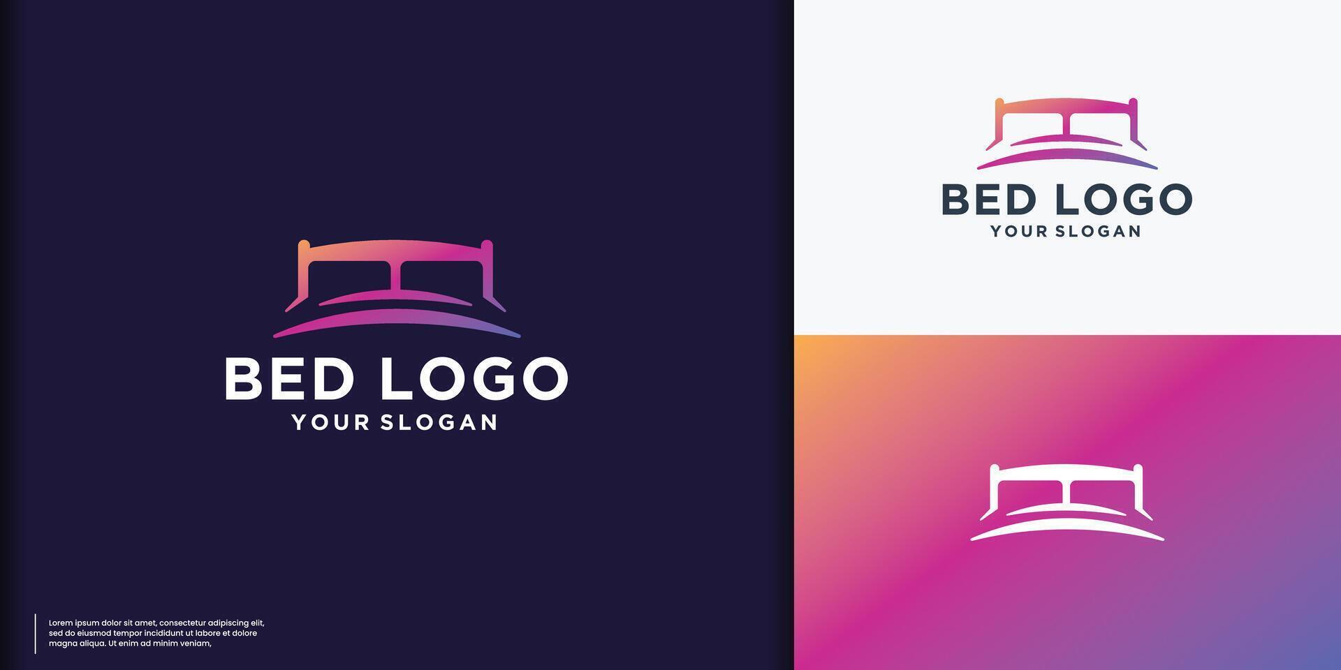 vector ilustración cama logo modelo con degradado vistoso marca diseño inspiración.