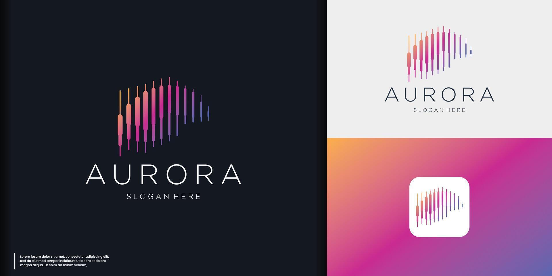 Aurora Borealis Abstract Logo Template. Premium Quality Symbol on Dark Background and gradient color branding vector