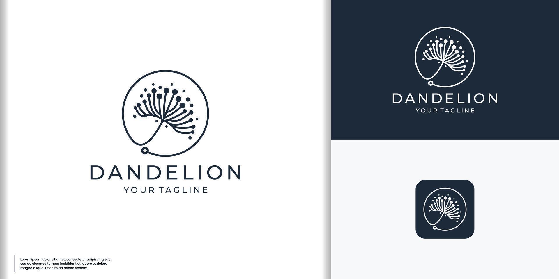 minimalist dandelion line logo with circle frame shape design concept. vector