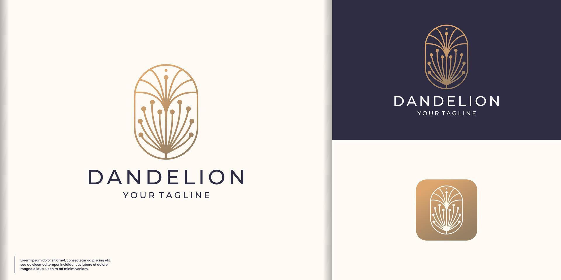 hand drawn abstract Dandelion flower logo. feminine design, luxury nature, line art style, element. vector