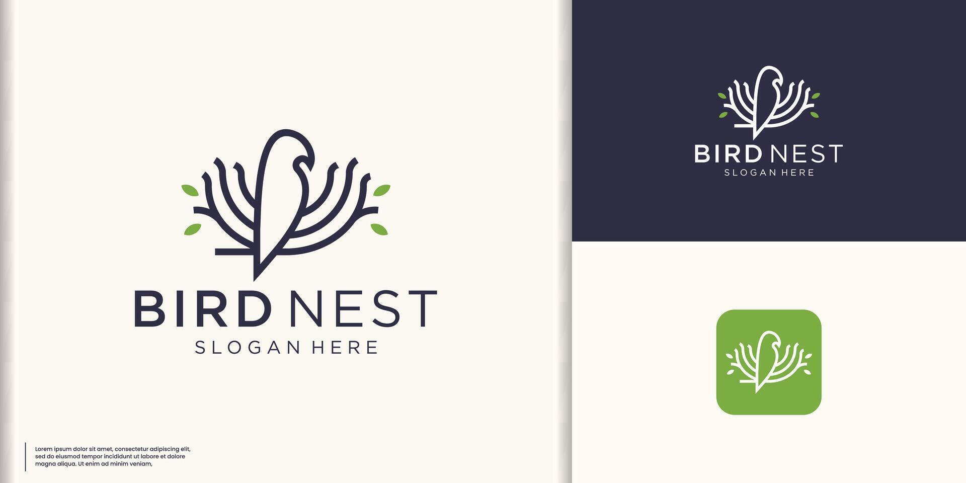 bird nest hipster vintage logo line vector icon illustration