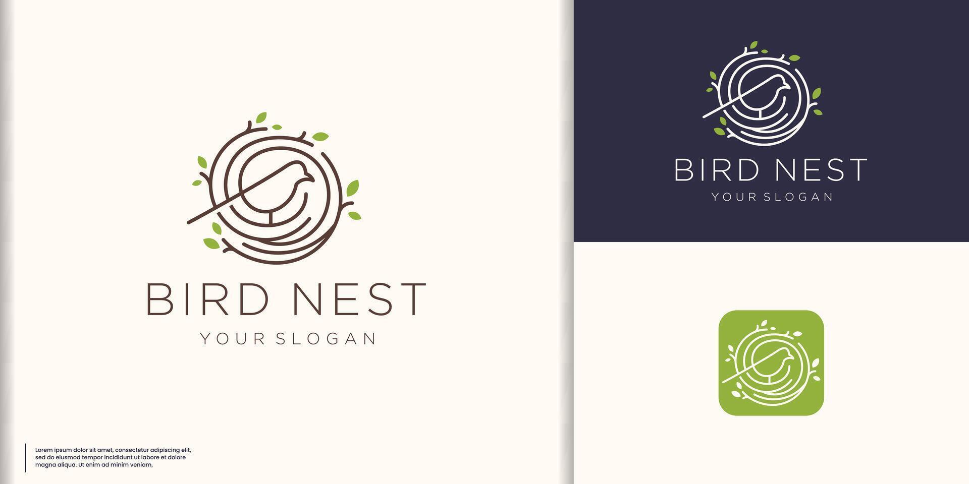 bird nest icon logo line illustration symbol circle line concept. vector