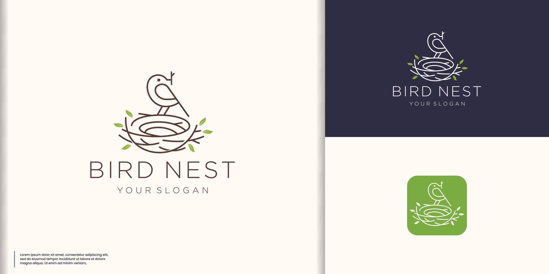 bird nest monoline vintage logo vector icon illustration